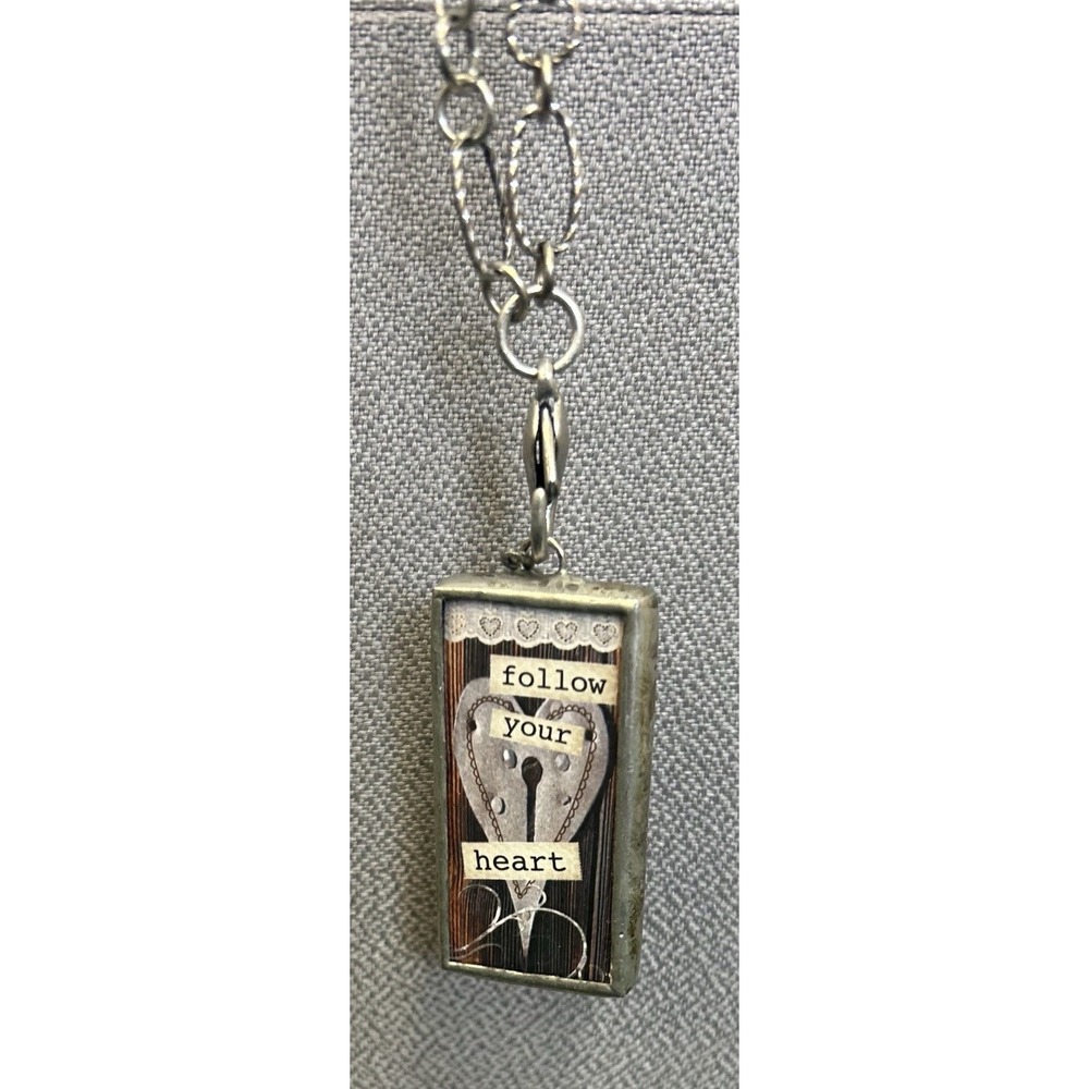 Jewel Kade Charm Pendant Necklace Black Beaded Silver Chain FOLLOW YOUR‎ HEART - Picture 7 of 7